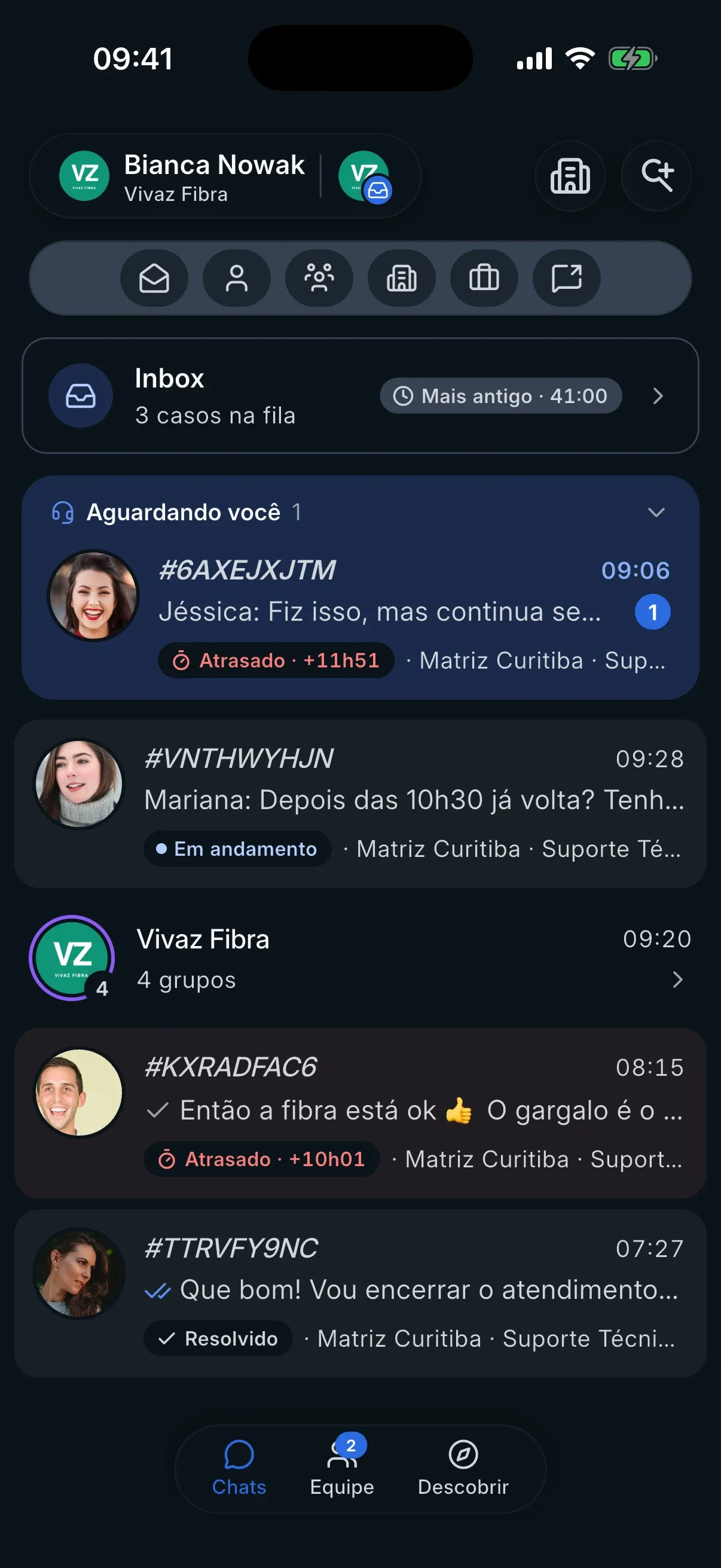 Captura do produto — inbox unificado
