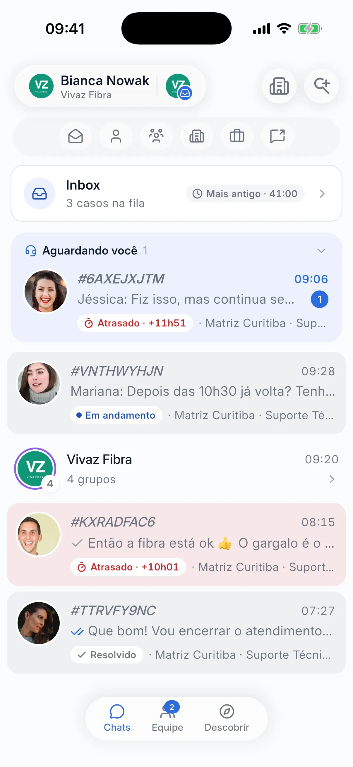 Captura do produto — inbox unificado
