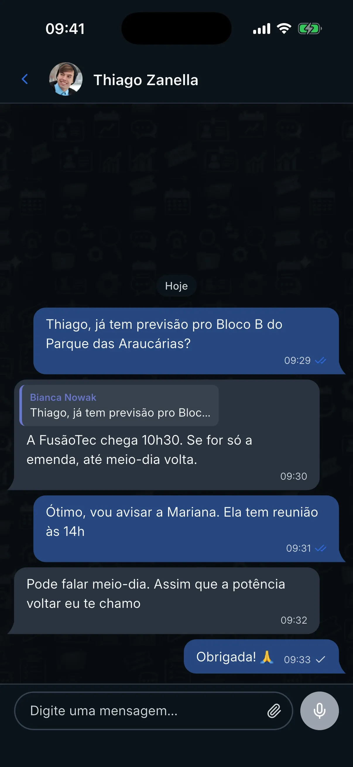 Os tipos de conversa lado a lado