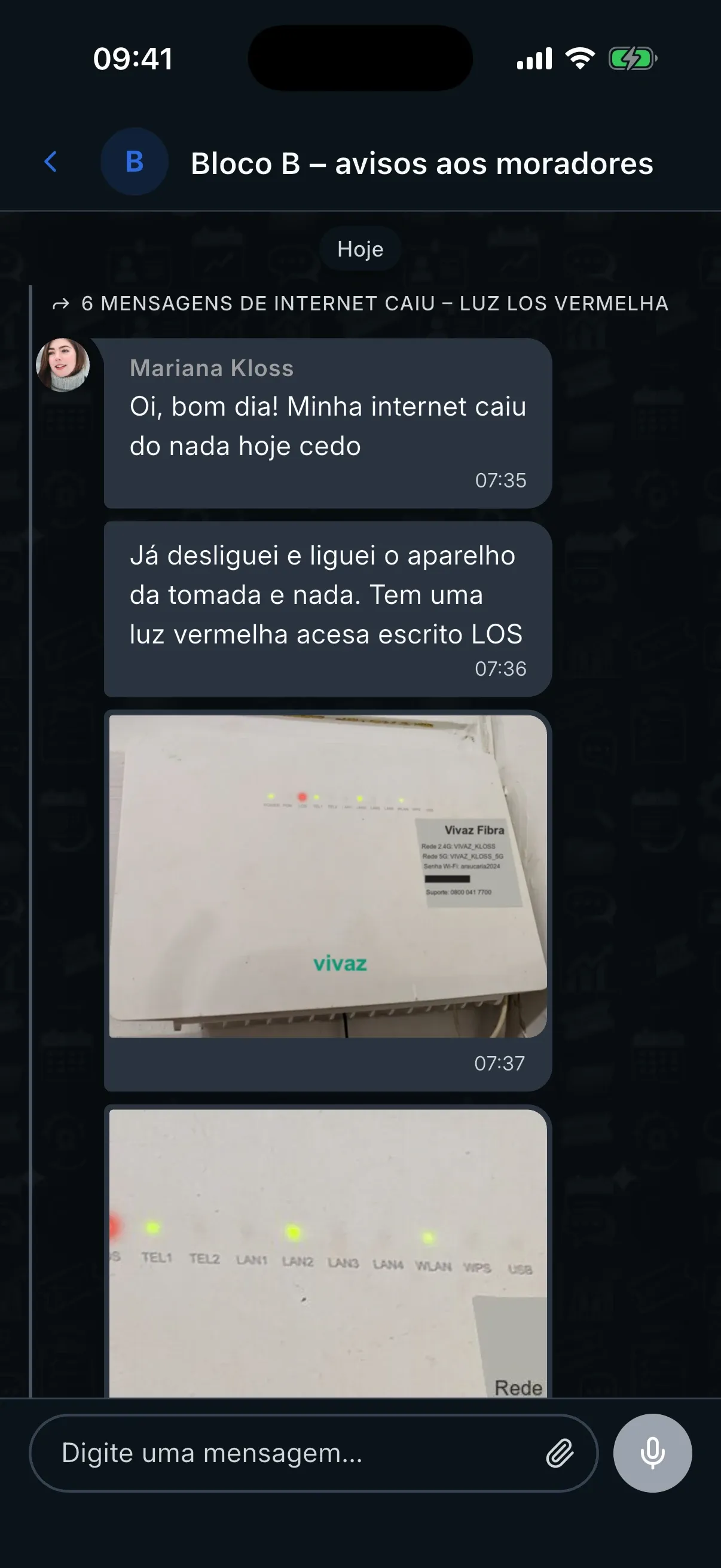 Uma mensagem de contexto levando um trecho de mensagens para outra conversa