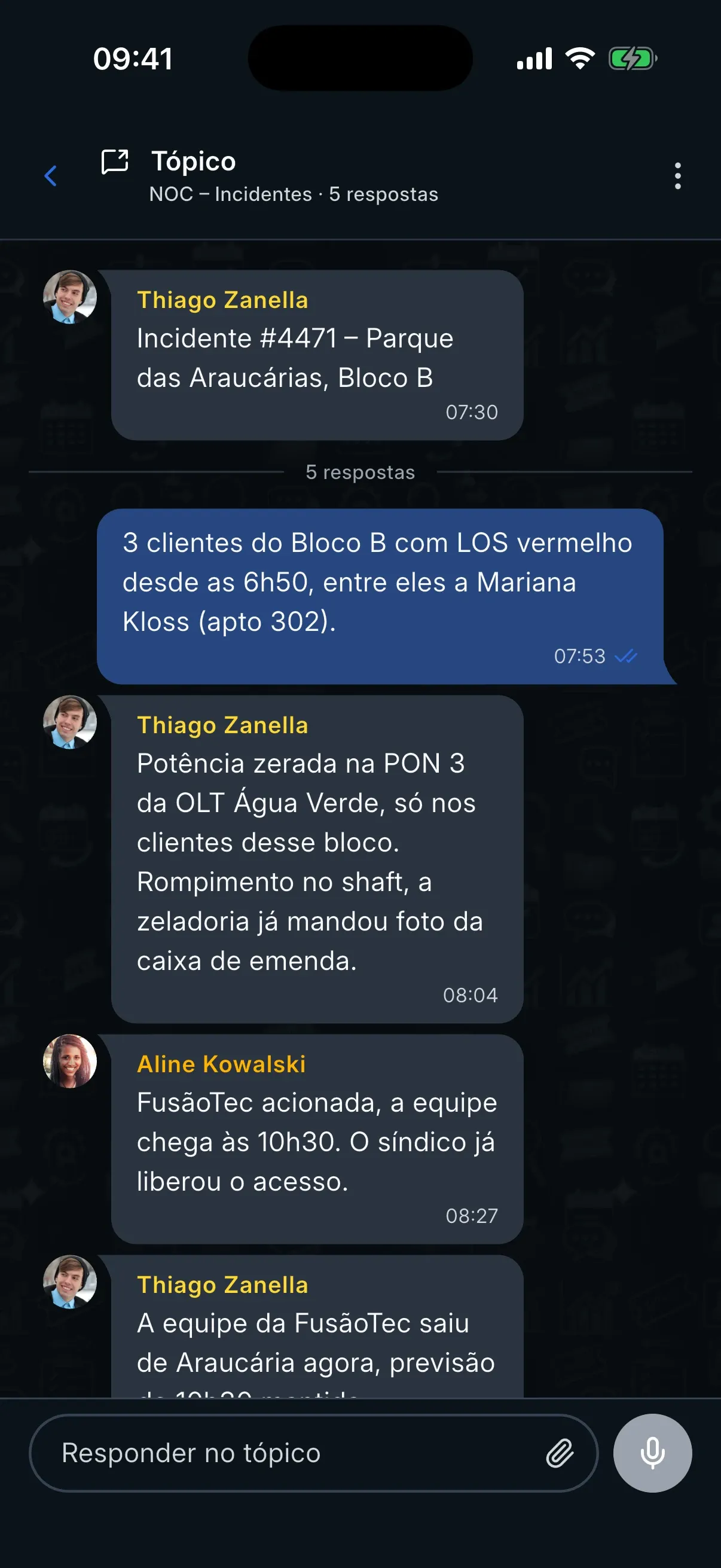Equipe colaborando em uma só thread