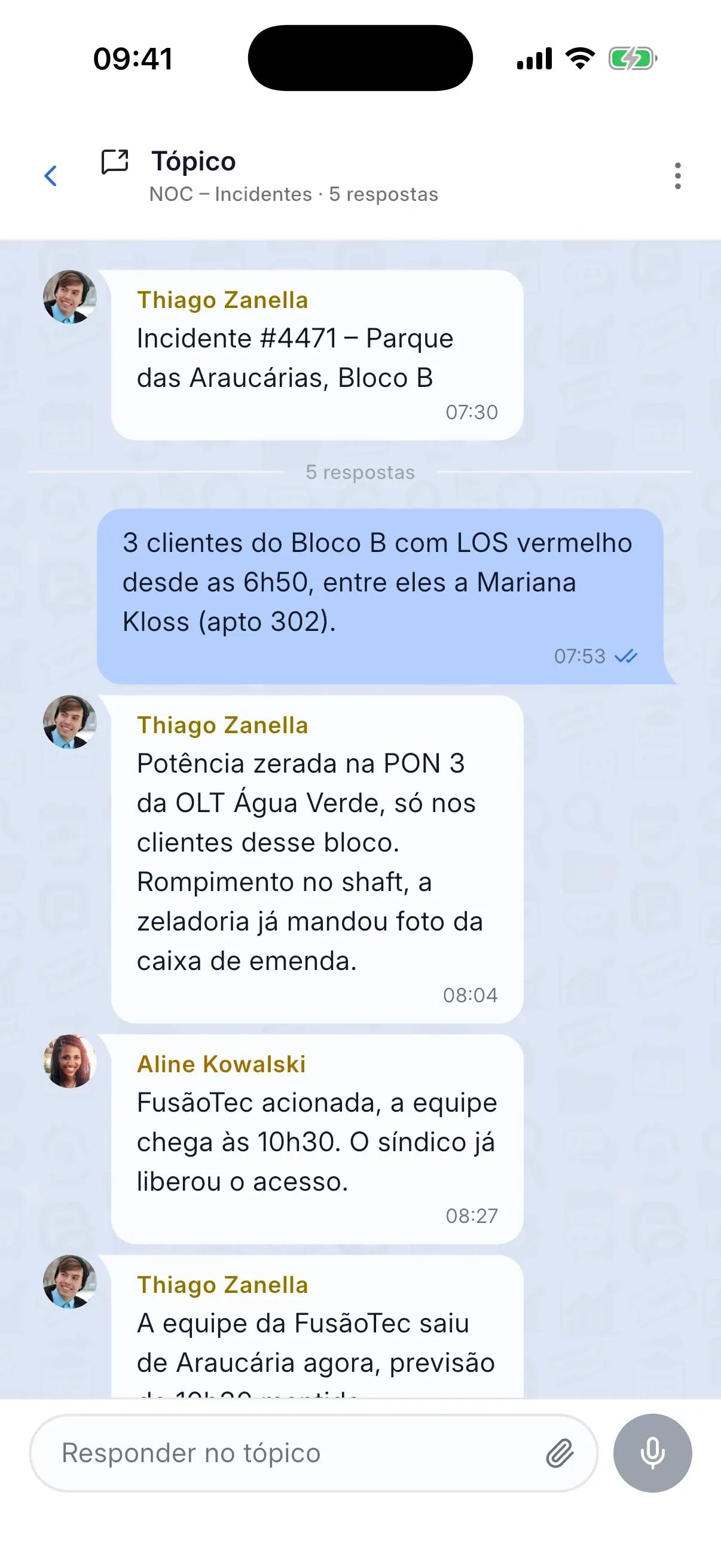 Equipe colaborando em uma só thread